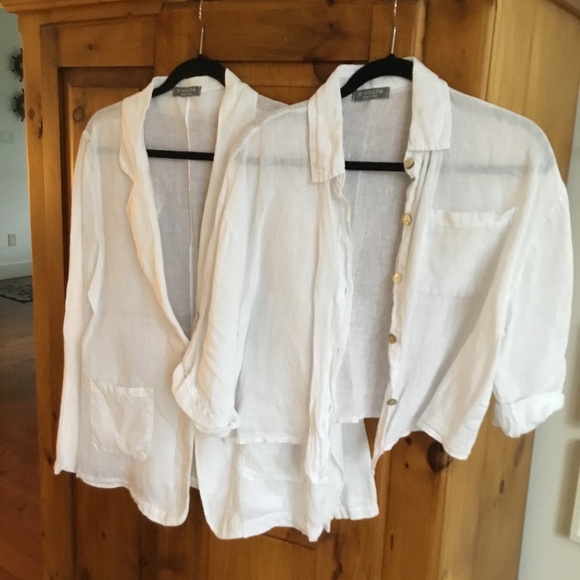 Pistache Women's White Linen Blazer and Shirt Set - Picture 1 of 3